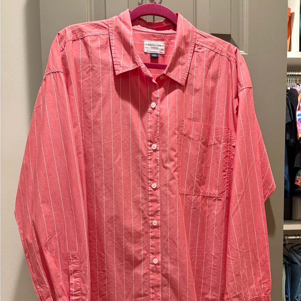 American Eagle Outfitters Coral Striped Shirt